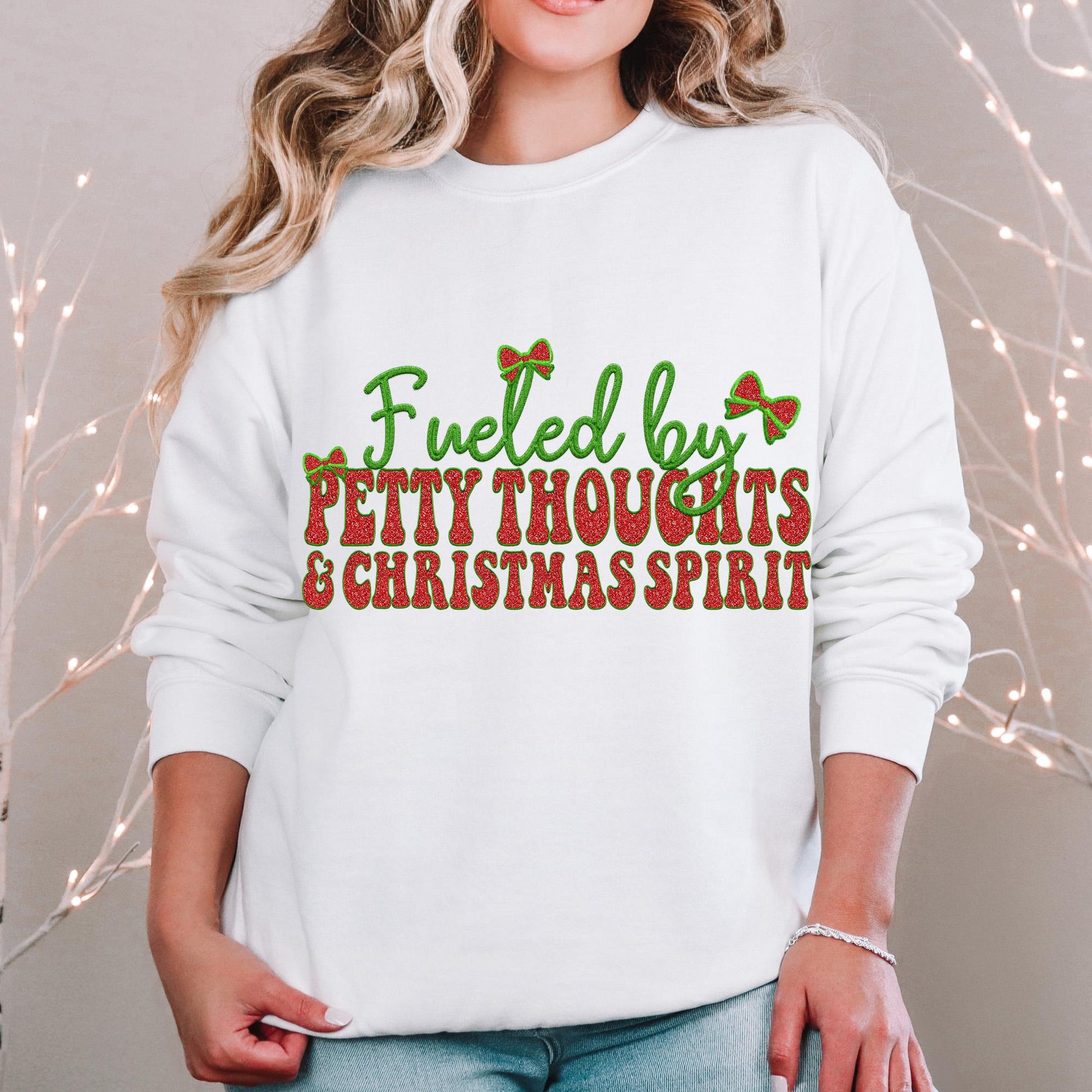 Fueled by Petty Thoughts and Christmas Spirit PNG Faux Embroidery digital Design Christmas PNG Holiday shirt Design Holiday Digital Download