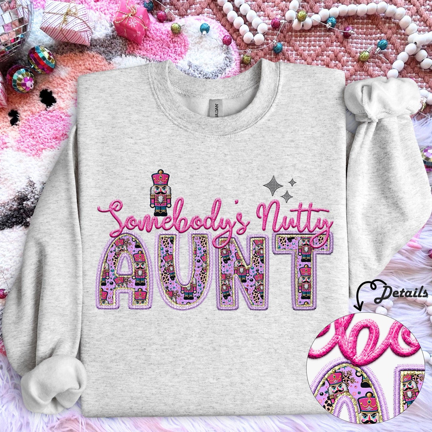 Aunt | Somebodys Nutty PNG Faux Embroidery digital Design Christmas PNG Holiday T-shirt Design Holiday Digital Download