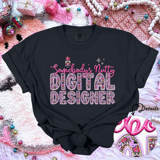 Digital Designer | Somebodys Nutty PNG Faux Embroidery digital Design Christmas PNG Holiday T-shirt Design Holiday Digital Download