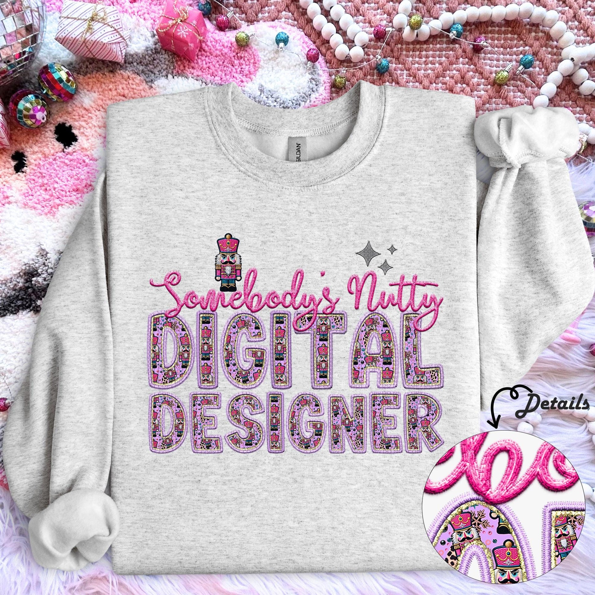 Digital Designer | Somebodys Nutty PNG Faux Embroidery digital Design Christmas PNG Holiday T-shirt Design Holiday Digital Download