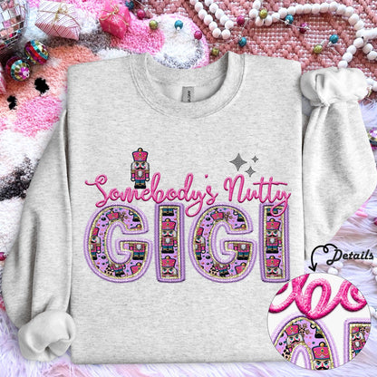 Gigi | Somebodys Nutty PNG Faux Embroidery digital Design Christmas PNG Holiday T-shirt Design Holiday Digital Download