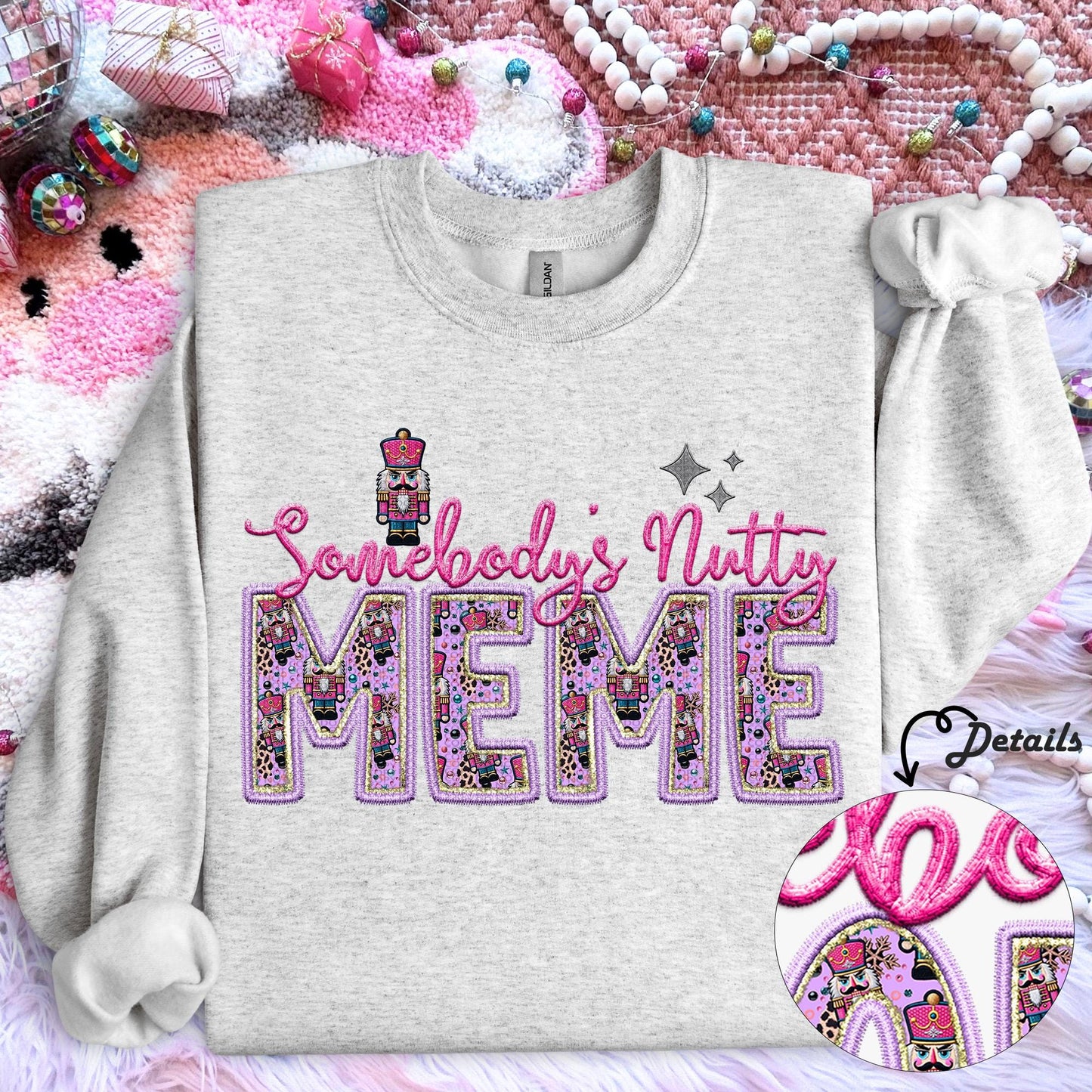 Meme | Somebodys Nutty PNG Faux Embroidery digital Design Christmas PNG Holiday T-shirt Design Holiday Digital Download