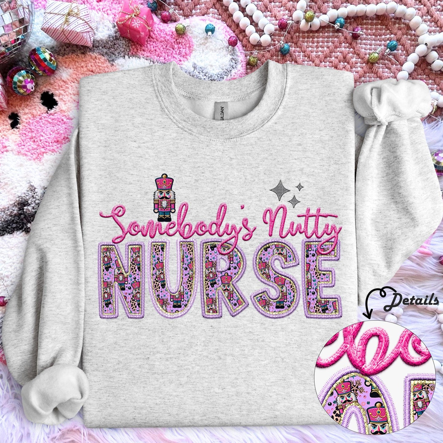 Nurse | Somebodys Nutty PNG Faux Embroidery digital Design Christmas PNG Holiday T-shirt Design Holiday Digital Download