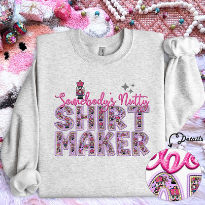 Shirt Maker | Somebodys Nutty PNG Faux Embroidery digital Design Christmas PNG Holiday T-shirt Design Holiday Digital Download
