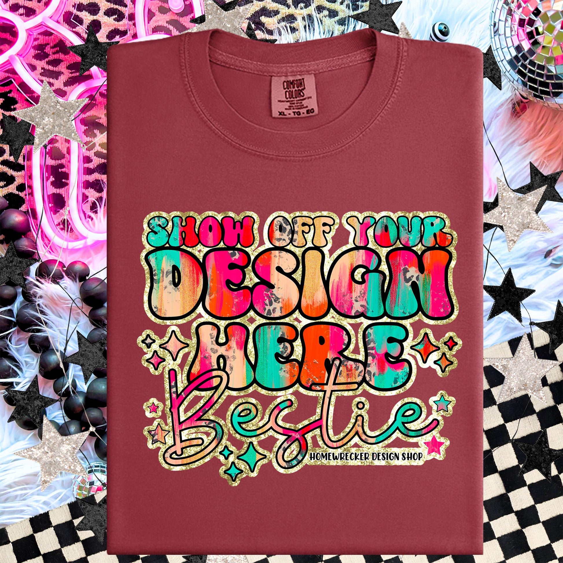 Comfort colors Mockup, Brick, CC1717 flat lay, Neon Disco Balloon Dog Neon Light, Checkered print Trendy Mock up