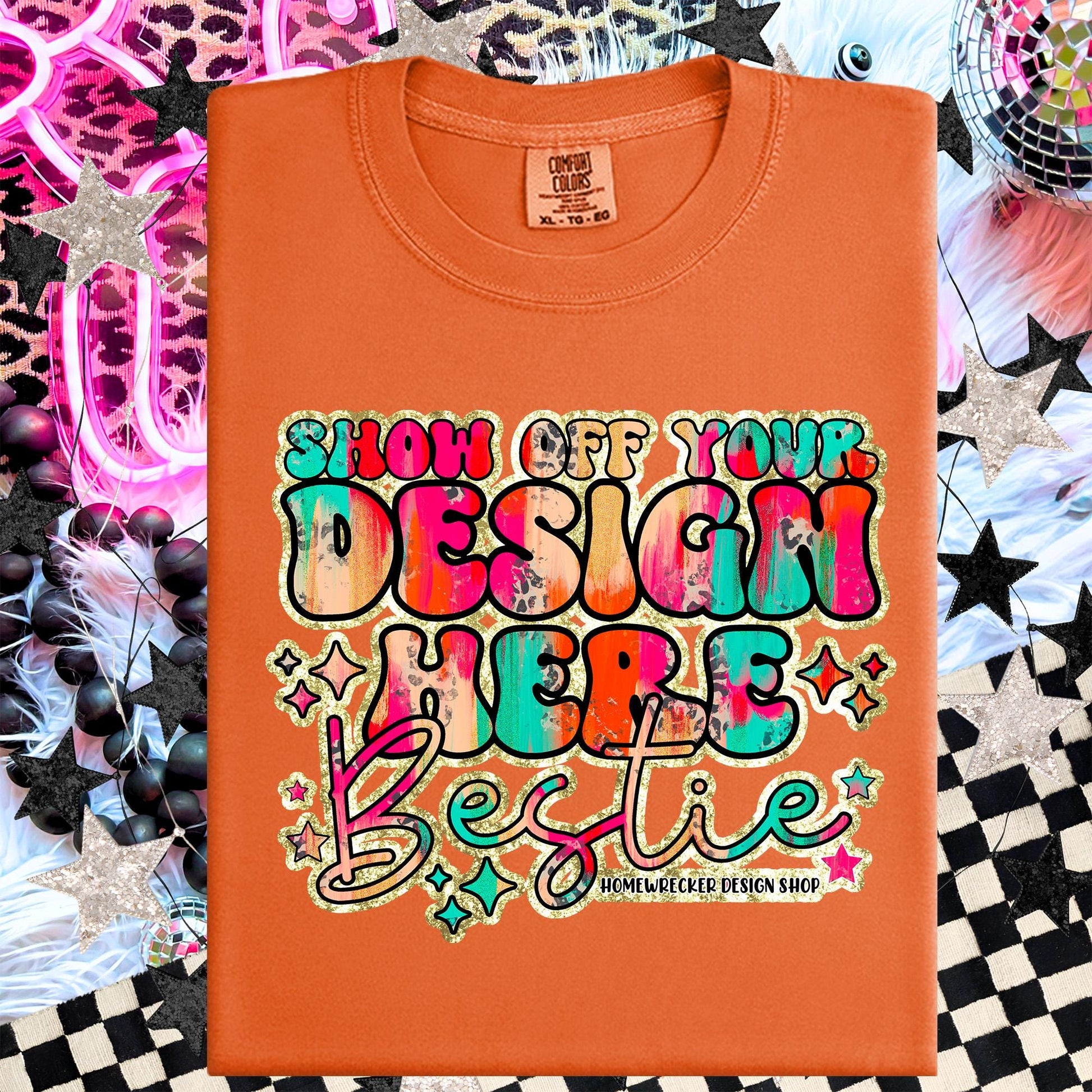 Comfort colors Mockup, Burnt Orange, CC1717 flat lay, Neon Disco Balloon Dog Neon Light, Checkered print Trendy Mock up