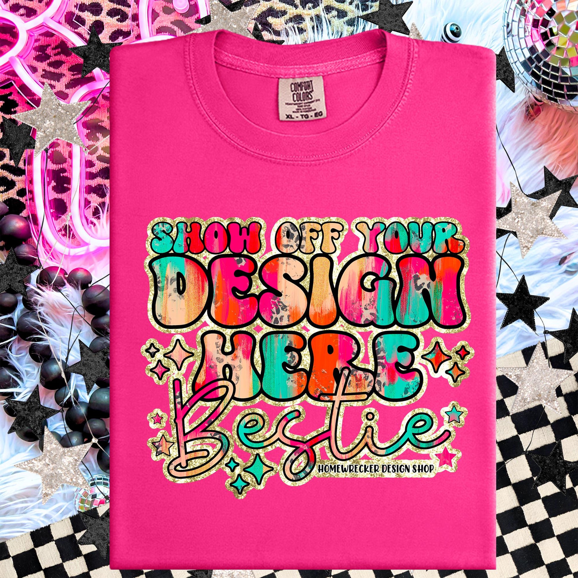 Comfort colors Mockup, Heliconia , CC1717 flat lay, Neon Disco Balloon Dog Neon Light, Checkered print Trendy Mock up