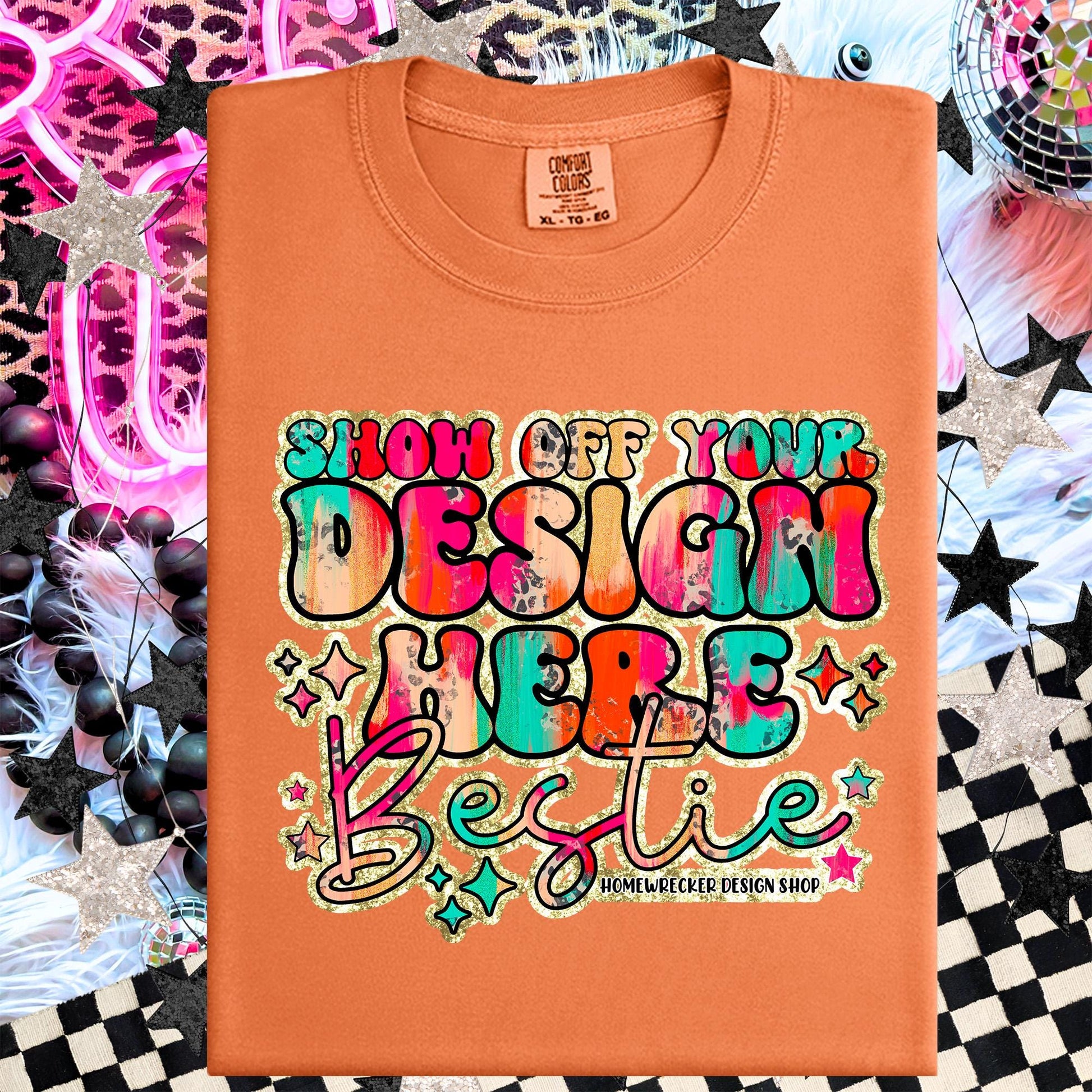 Comfort colors Mockup, Melon , CC1717 flat lay, Neon Disco Balloon Dog Neon Light, Checkered print Trendy Mock up