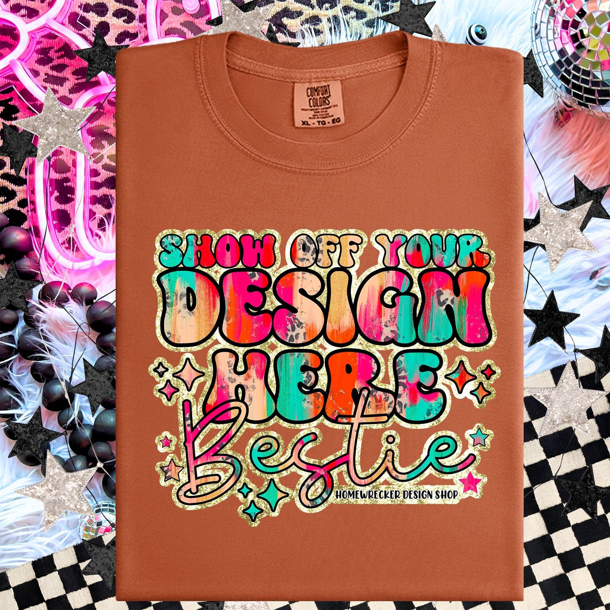 Comfort colors Mockup, Yam, CC1717 flat lay, Neon Disco Balloon Dog Neon Light, Checkered print Trendy Mock up