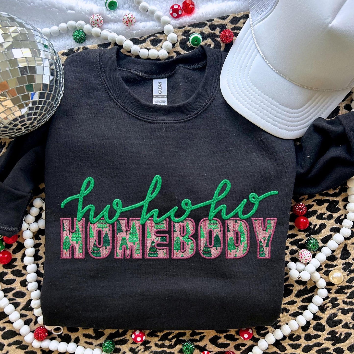 Ho Ho Ho Homebody PNG Faux Embroidery Faux Sequins digital Design Christmas PNG Holiday T-shirt Design Holiday Digital Download