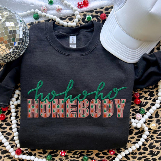 Ho Ho Ho Homebody | Plaid Trees PNG Faux Embroidery Faux Sequins digital Design Christmas PNG Holiday T-shirt Design Holiday