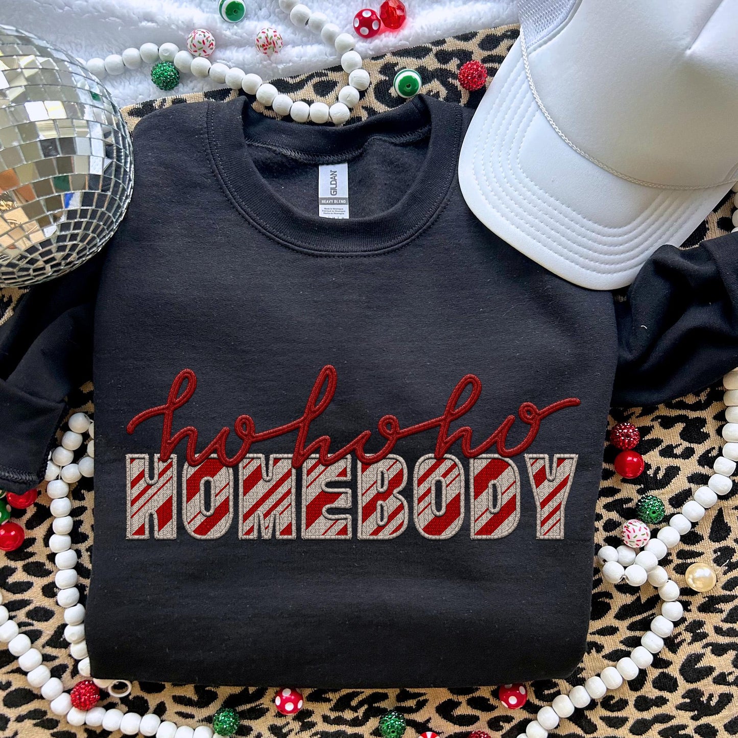 Ho Ho Ho Homebody | Peppermint Stripes | PNG Faux Embroidery Faux Sequins digital Design Christmas PNG Holiday T-shirt Design