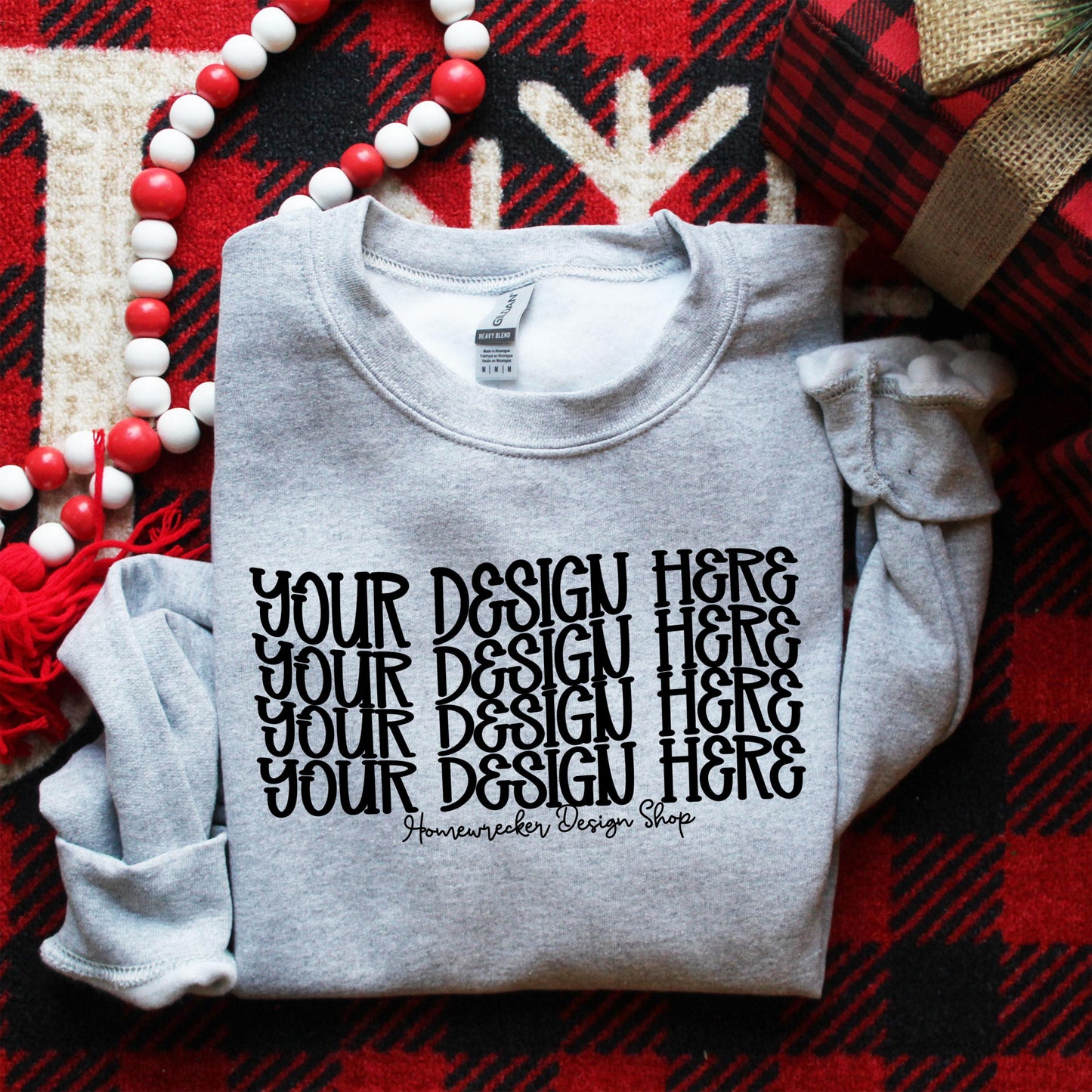 Gildan 18000 Sweatshirt Mockup, G18000 Sport Grey, Buffalo Plaid Christmas, digital download