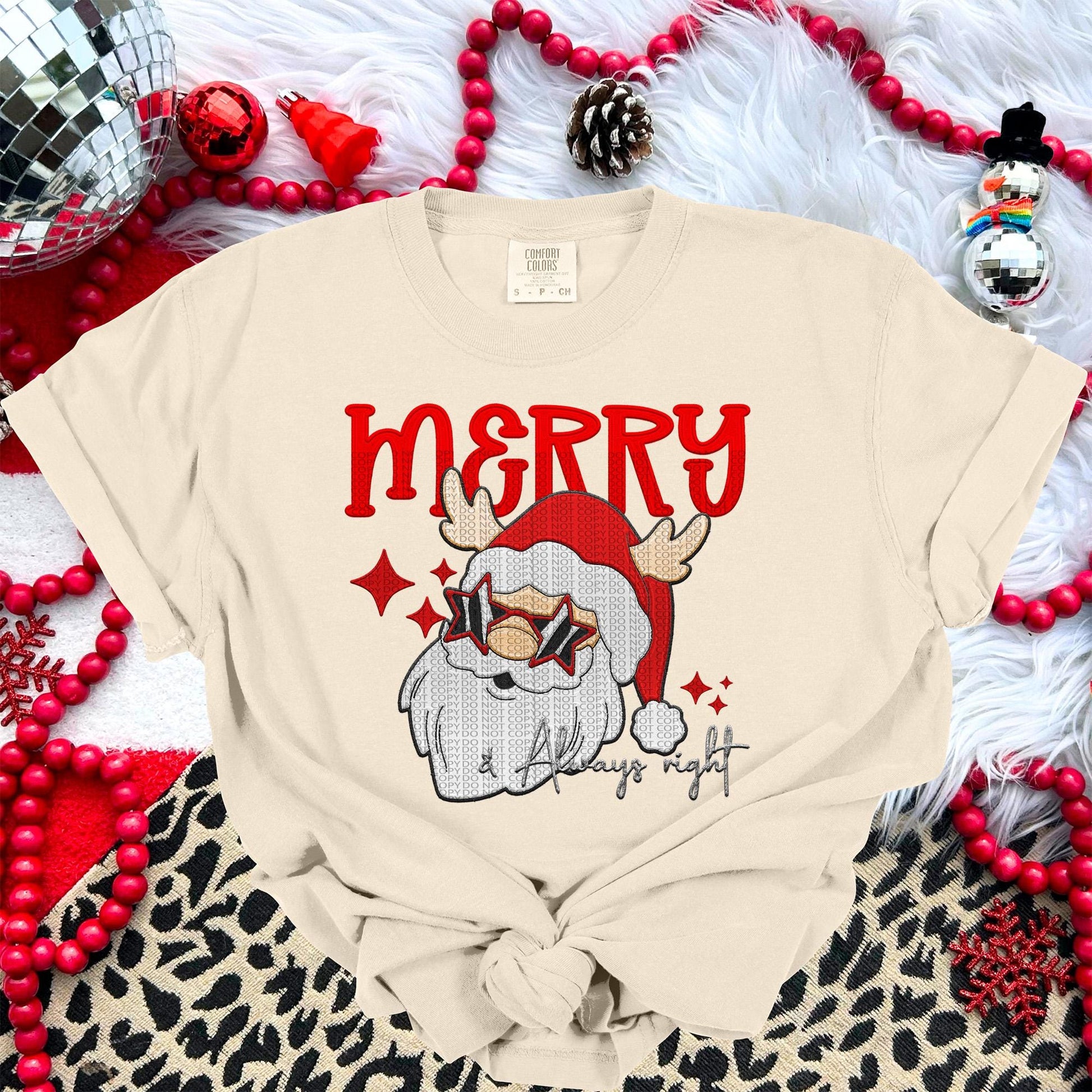 Merry and Always Right Santa PNG Faux Embroidery digital Design Christmas PNG Holiday T-shirt Design Holiday Digital Download