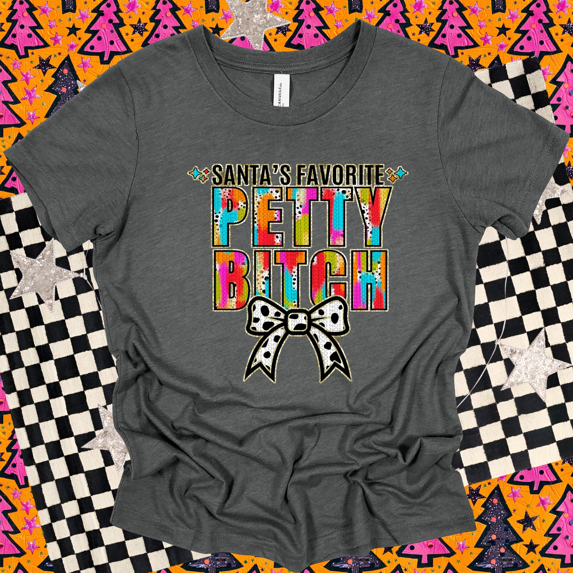 PETTY B*TCH | Santa's Favorite Name Design Trendy Brush strokes with faux gold foil PNG Digital Download