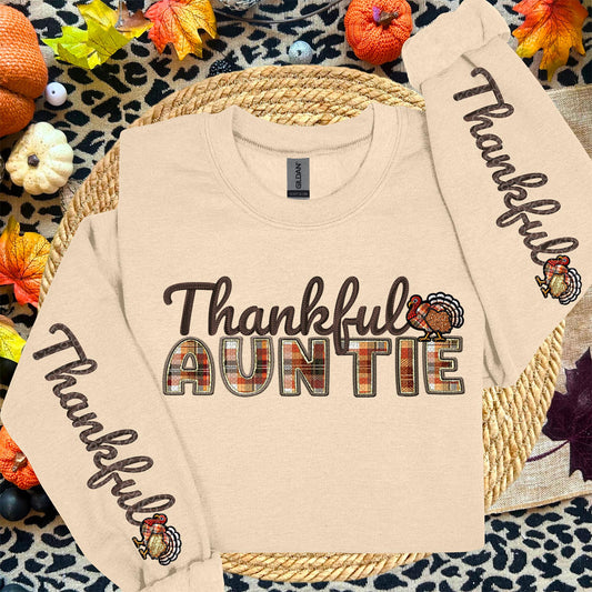 Thankful Auntie, Fall,faux embroidery, digital design, png, holiday season, PNG DOWNLOAD