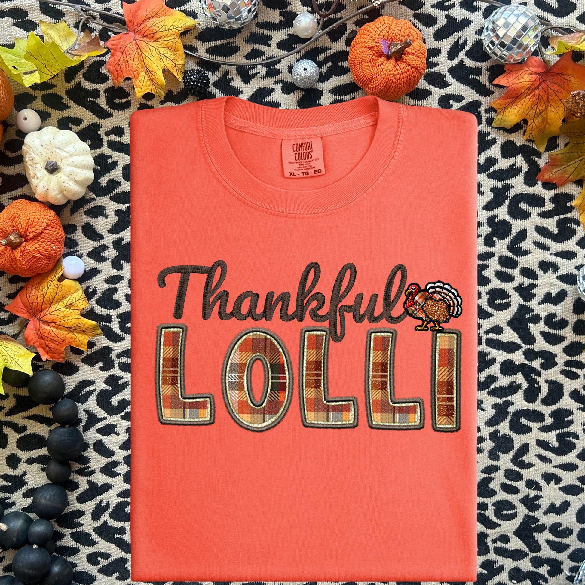 Thankful Lolli, Fall,faux embroidery, digital design, png, holiday season, PNG DOWNLOAD