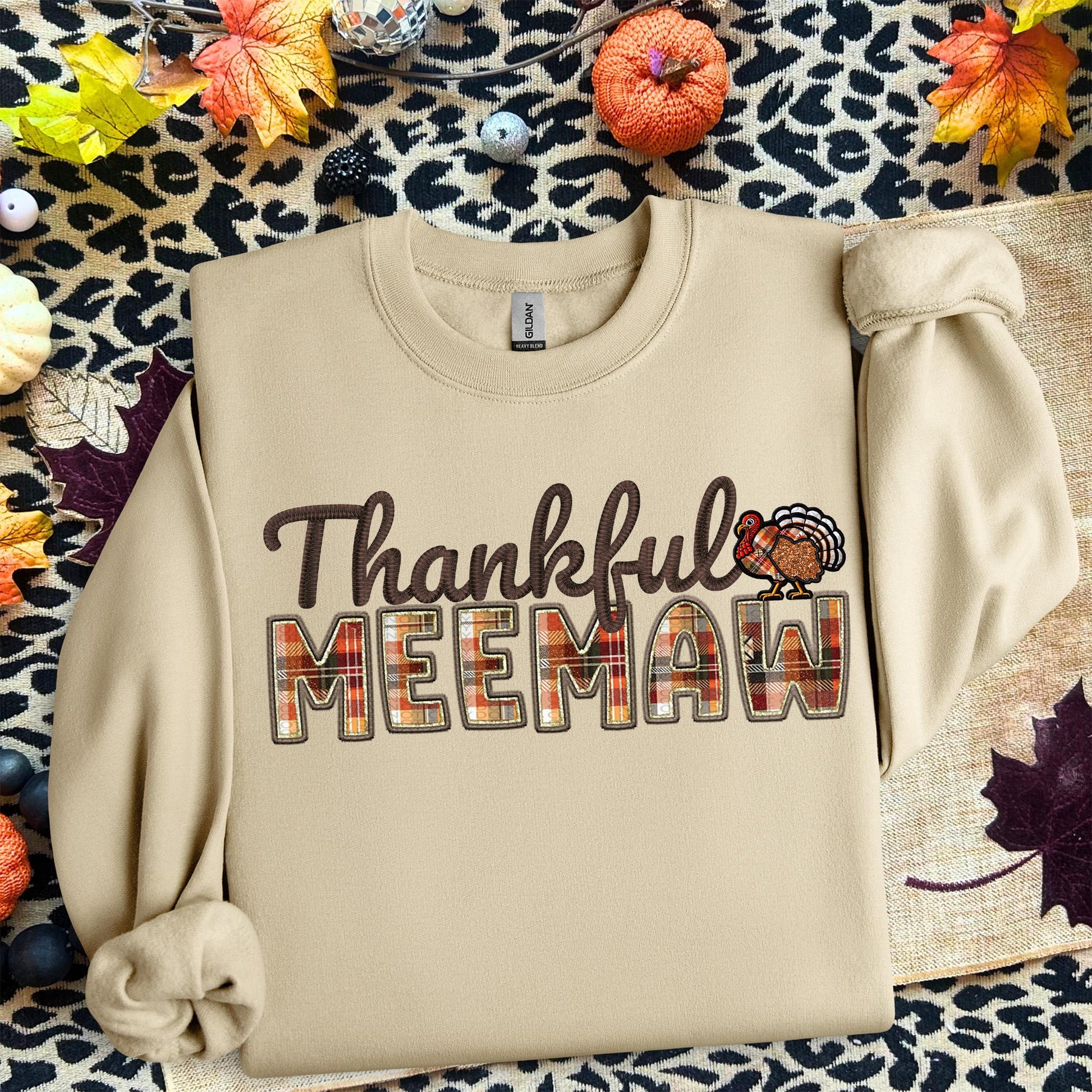 Thankful Meemaw, Fall,faux embroidery, digital design, png, holiday season, PNG DOWNLOAD