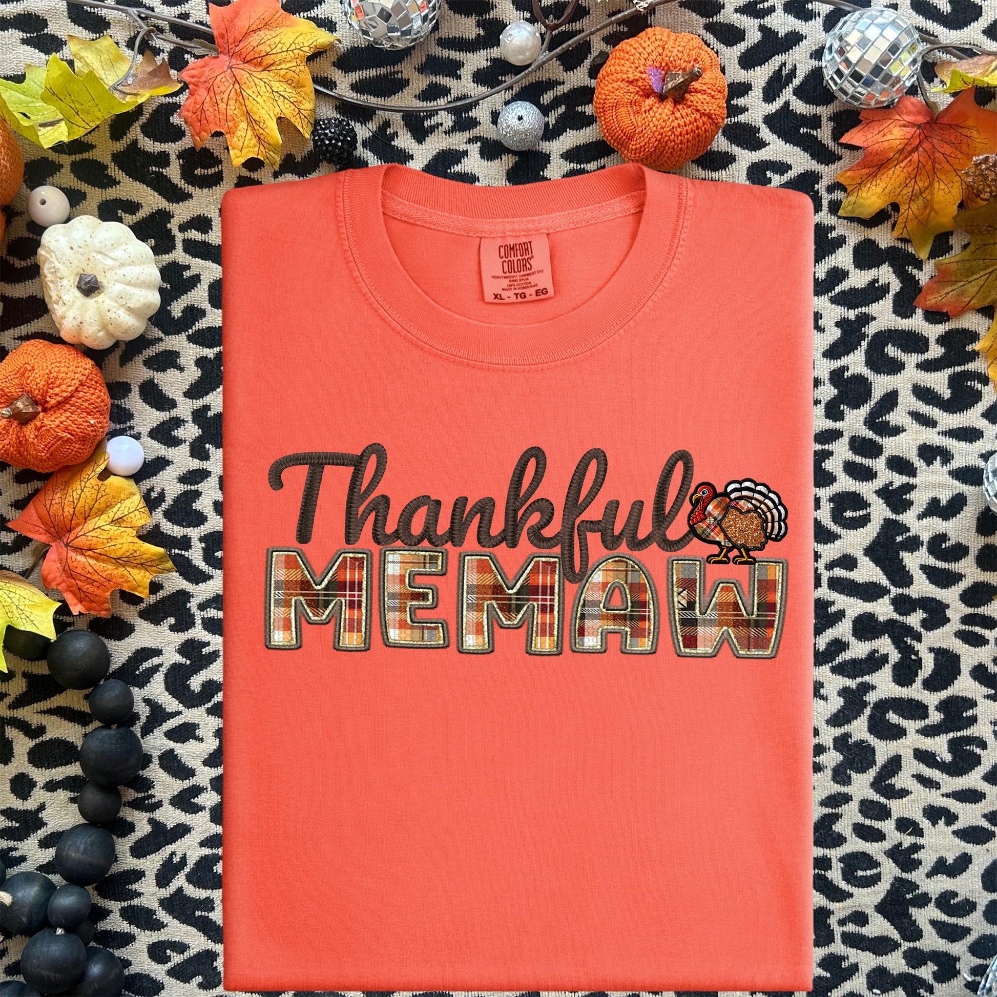 Thankful Memaw, Fall,faux embroidery, digital design, png, holiday season, PNG DOWNLOAD