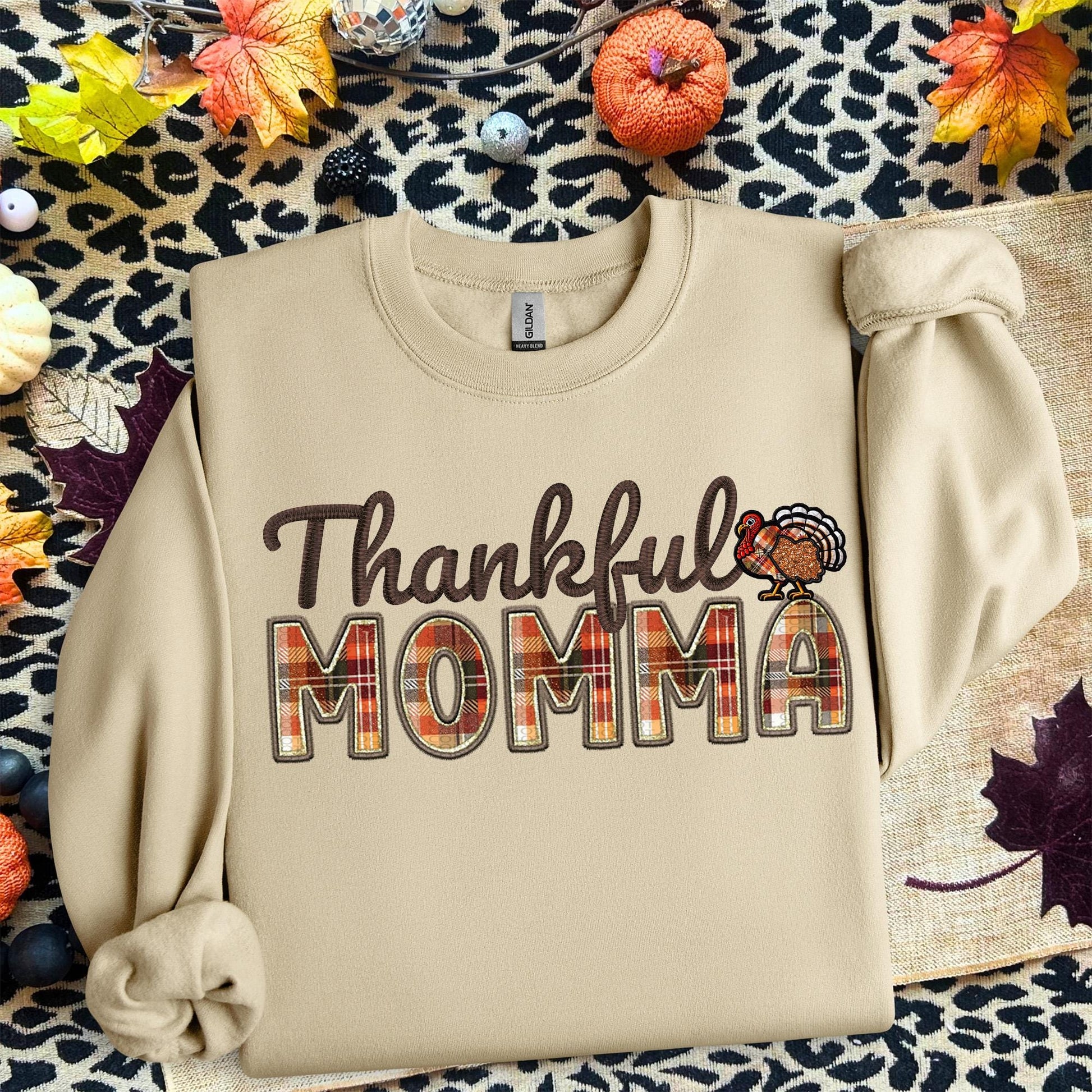 Thankful Momma, Fall,faux embroidery, digital design, png, holiday season, PNG DOWNLOAD