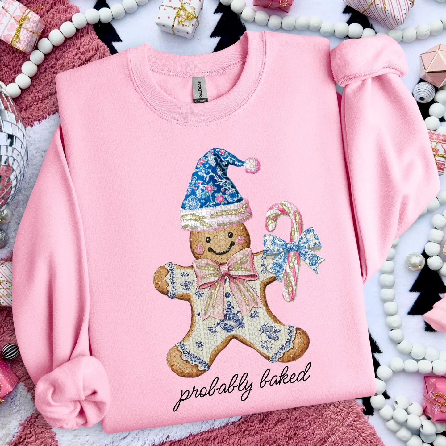 Probably Baked, Preppy watercolor Gingerbread man | Christmas Holiday design, tshirt design, Winter and Christmas PNG