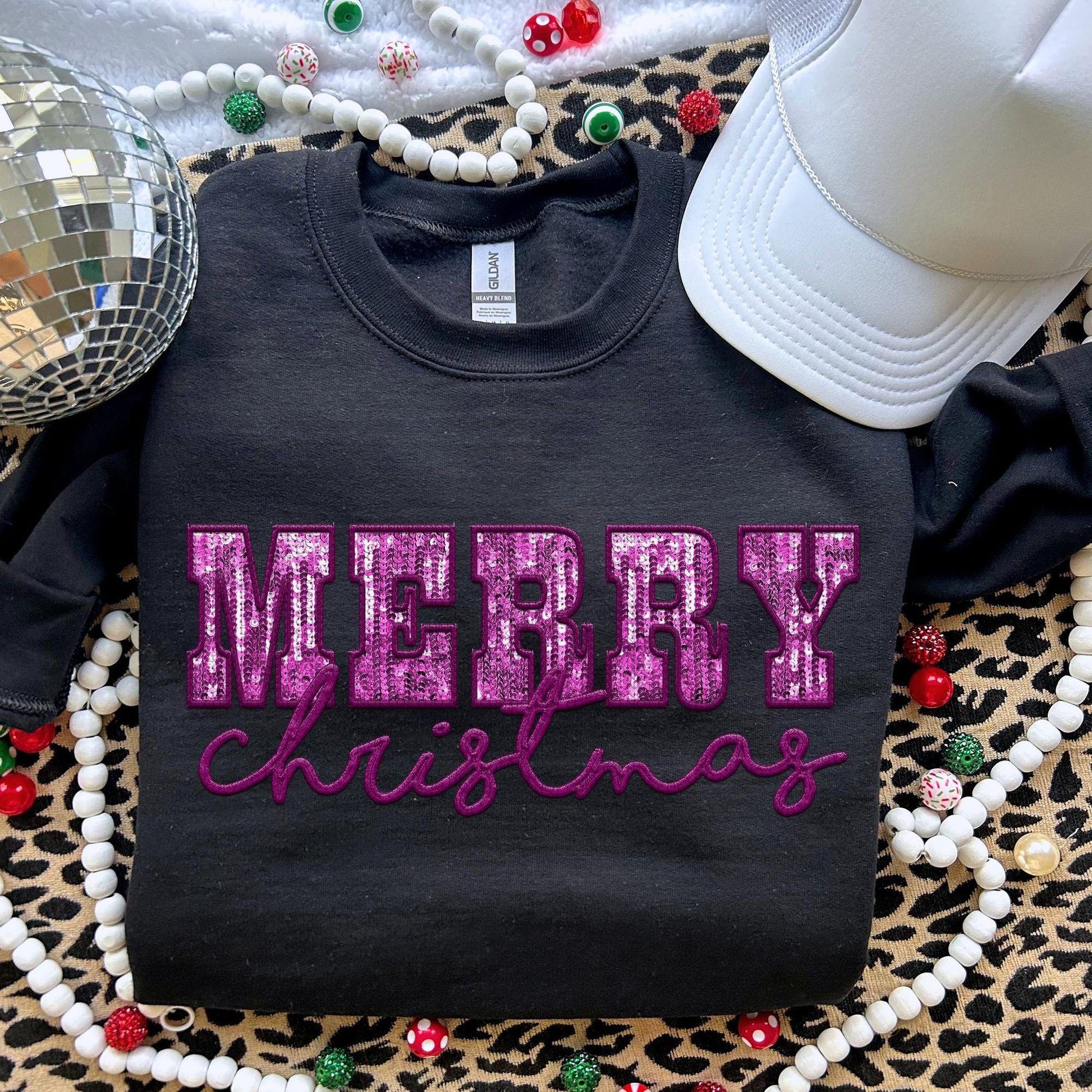 Merry Christmas PNG Faux Embroidery Faux Sequins digital Design Christmas PNG Holiday T-shirt Design Holiday Digital Download