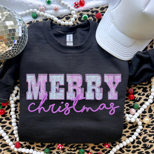 Merry Christmas PNG Faux Embroidery Faux Sequins digital Design Christmas PNG Holiday T-shirt Design Holiday Digital Download