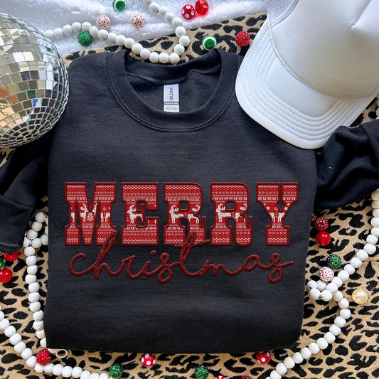 Merry Christmas PNG Faux Embroidery Faux Sequins digital Design Christmas PNG Holiday T-shirt Design Holiday Digital Download