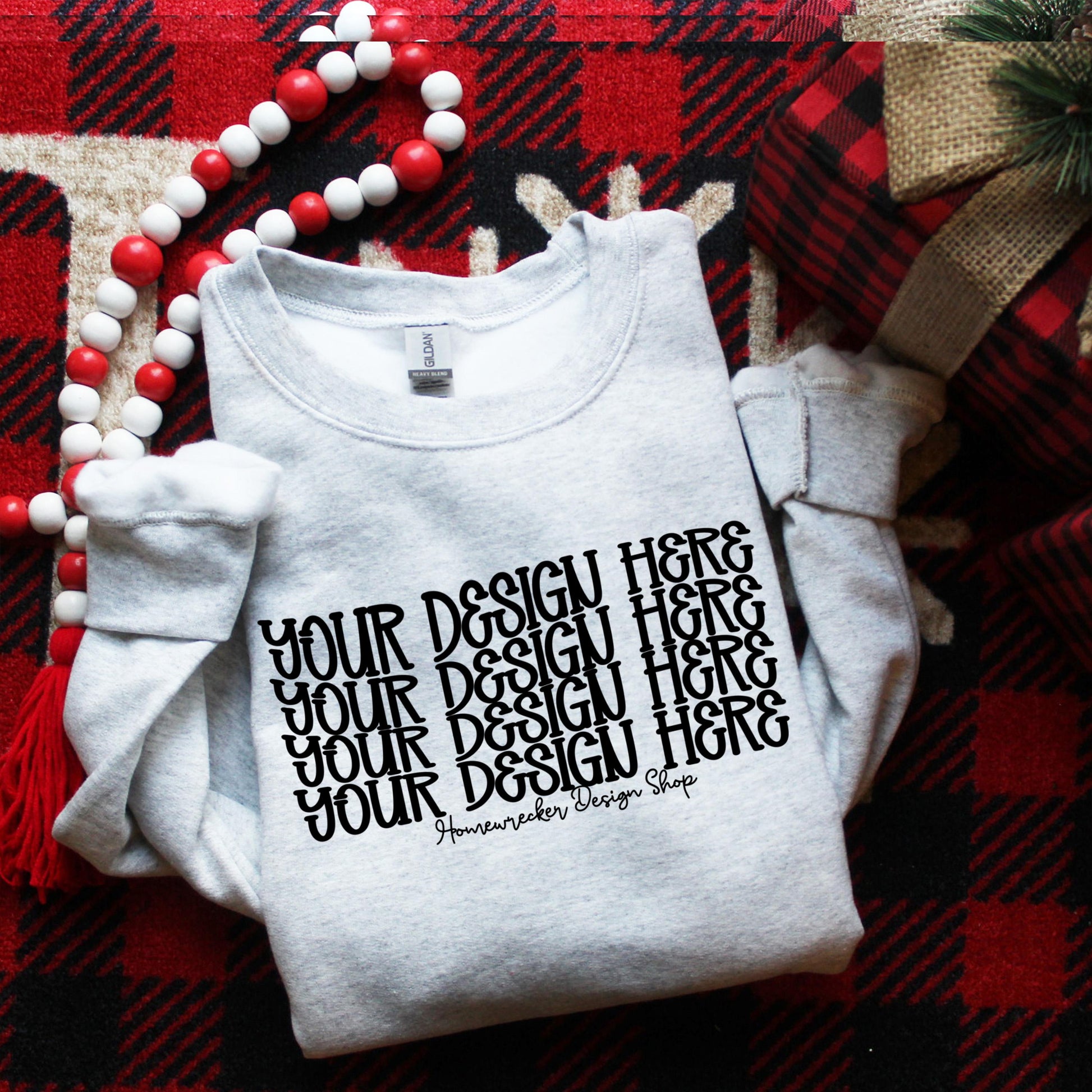 Gildan 18000 Sweatshirt Mockup, G18000 Ash, Buffalo Plaid Christmas, digital download