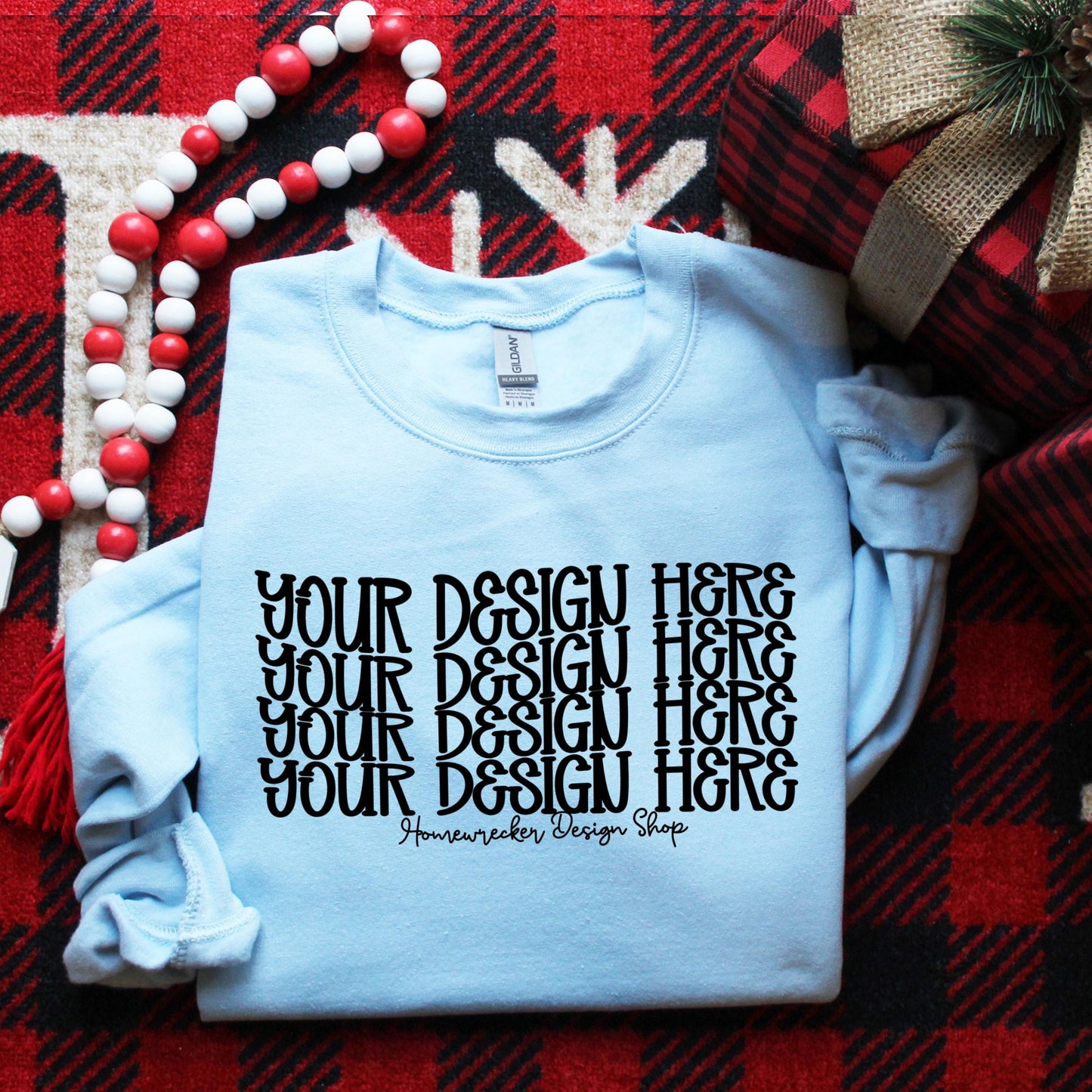 Gildan 18000 Sweatshirt Mockup, G18000 Light Blue, Buffalo Plaid Christmas, digital download