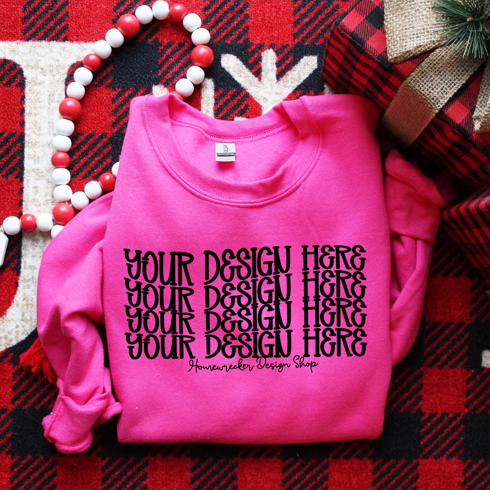 Gildan 18000 Sweatshirt Mockup, G18000 Heliconia, Buffalo Plaid Christmas, digital download