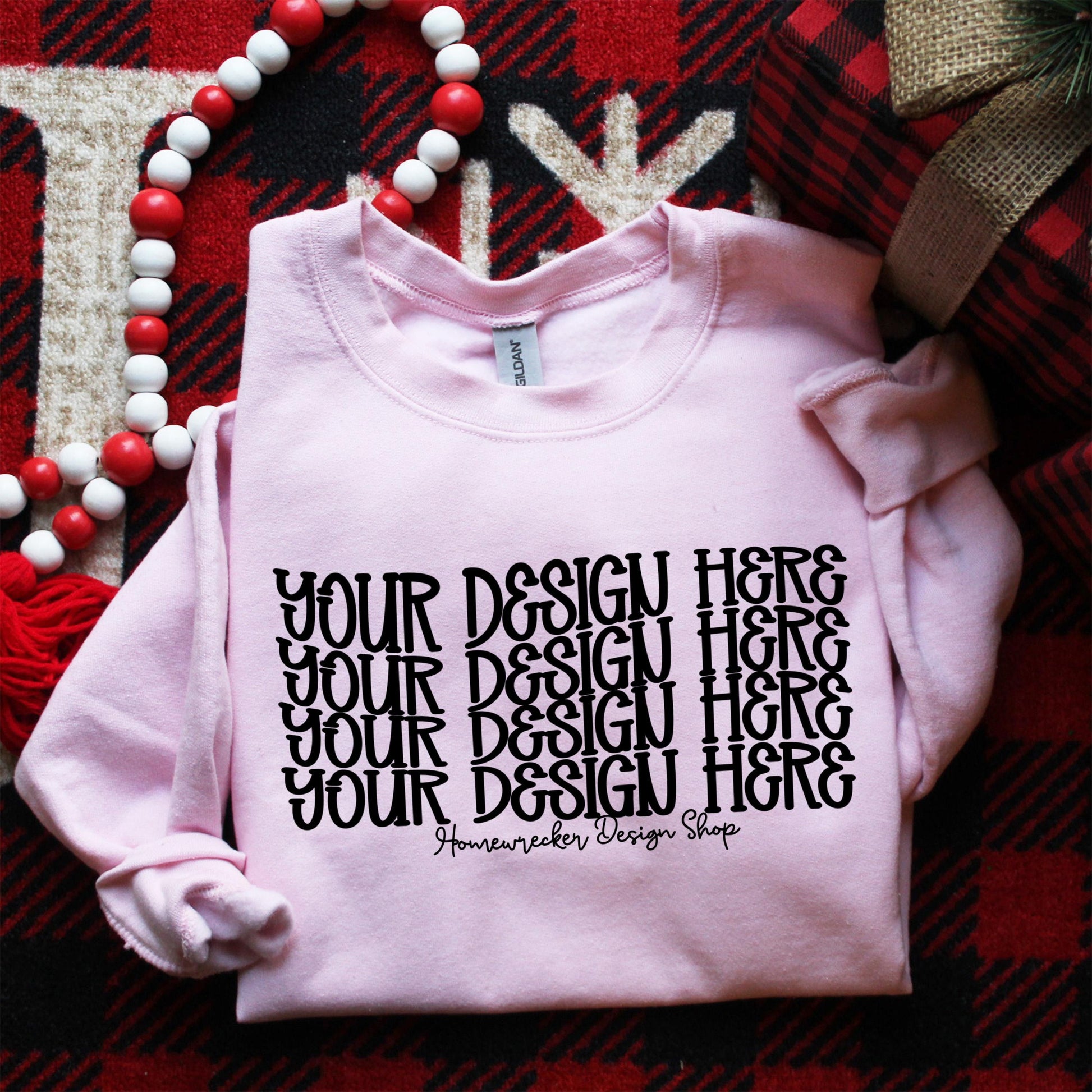 Gildan 18000 Sweatshirt Mockup, G18000 Light Pink, Buffalo Plaid Christmas, digital download