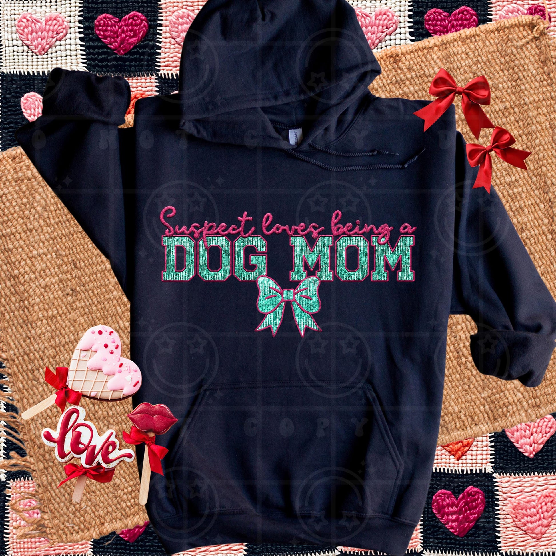 Suspect loves being a Dog Mom | FAUX Embroidery Digital File PNG