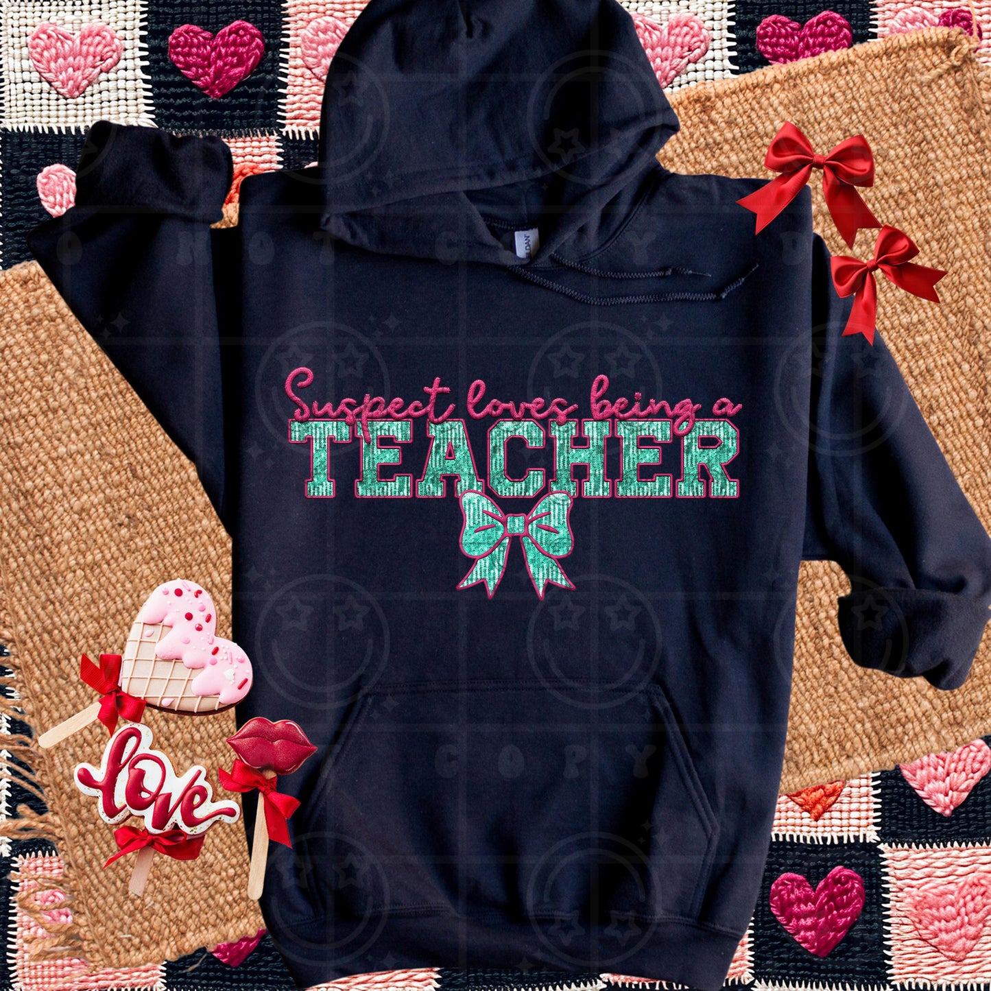 Suspect loves being a Teacher | FAUX Embroidery Digital File PNG