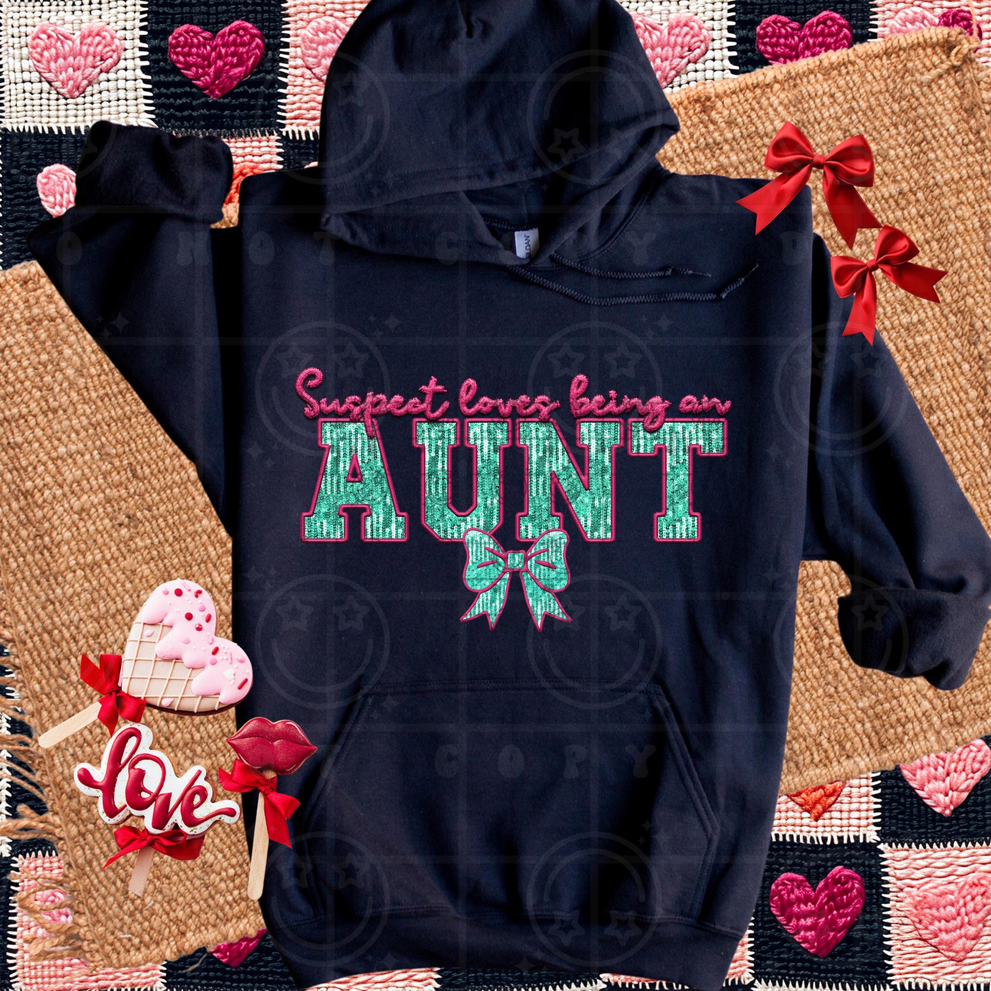 Suspect loves being an Aunt | FAUX Embroidery Digital File PNG