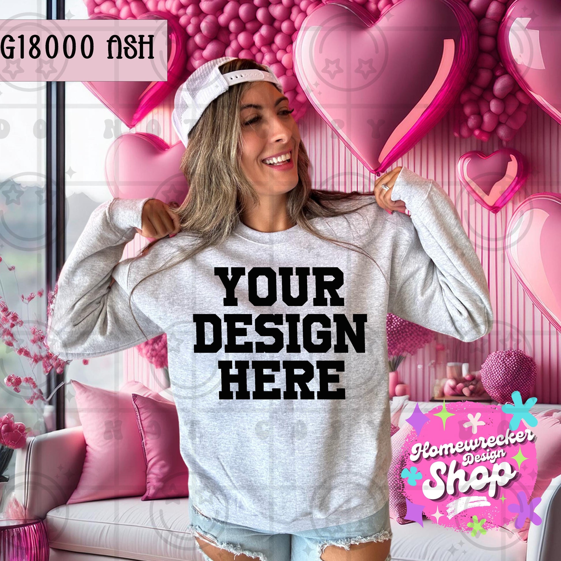 Valentines Day Mock Up, Gildan Sweatshirt, G18000 Ash, Digital Download