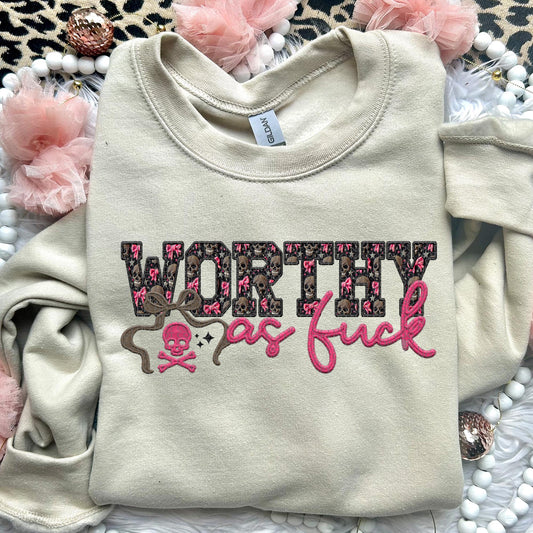 Worthy As F | Faux Embroidery PNG