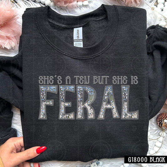 Shes a ten but she is feral, faux embroidery digital design PNG