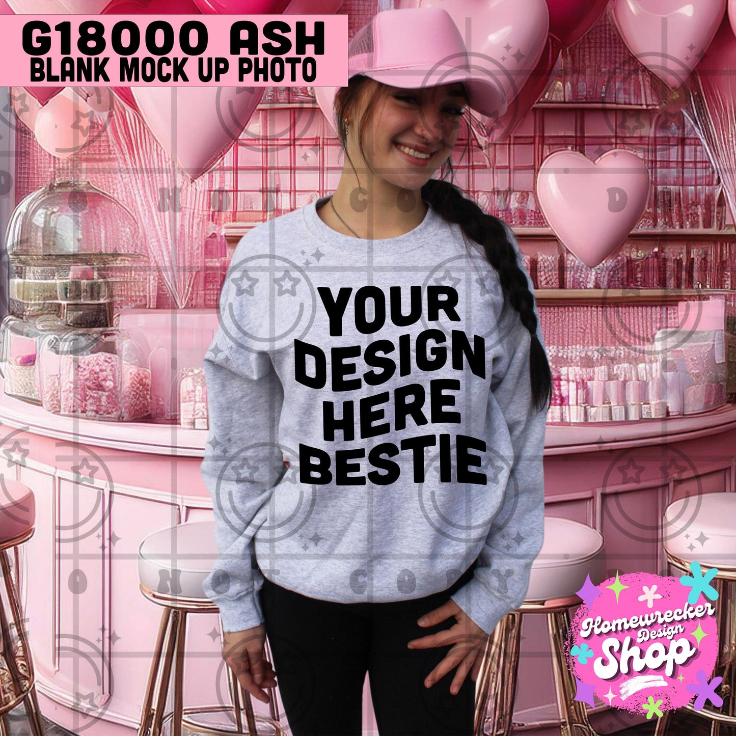 Valentines day model mock up, G18000 Ash, grey Sweatshirt mock up, digital download