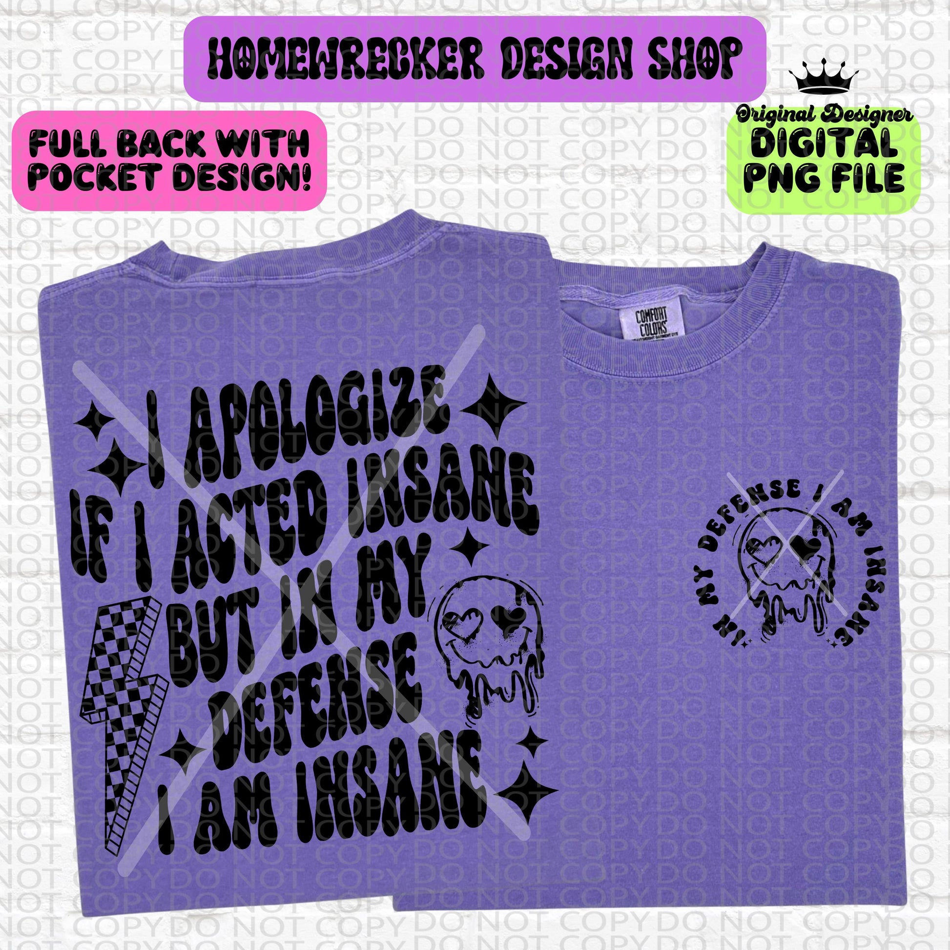 I apologize if I acted insane PNG | Retro Font Wavy Style | Bold Typography | Full Back & Pocket Graphic | Snarky Quotes Digital File PNG