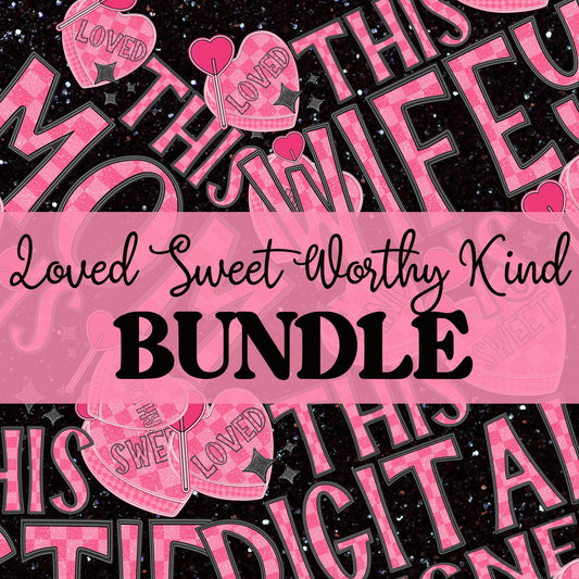 Loved Sweet Worthy Kind Checkered Candy Heart Names PNG BUNDLE | Faux Embroidery Detailed Designs | PNG Google drive bundle