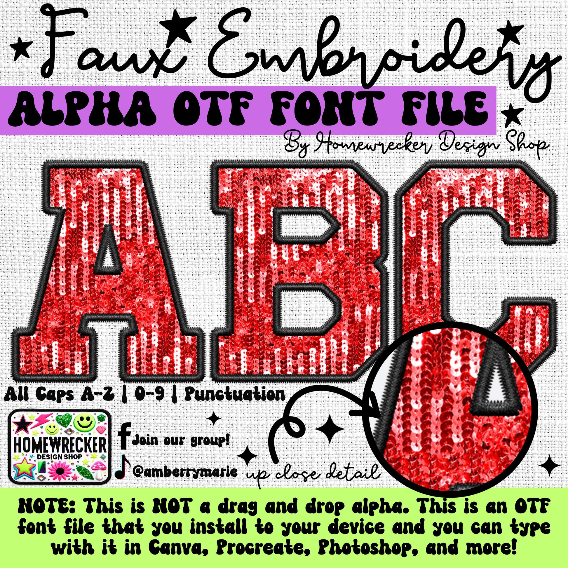 Black and Red Faux Sequins OTF Font, Faux Embroidery, Varsity Letter Style OTF Font Clipart Make your own designs Digital Download