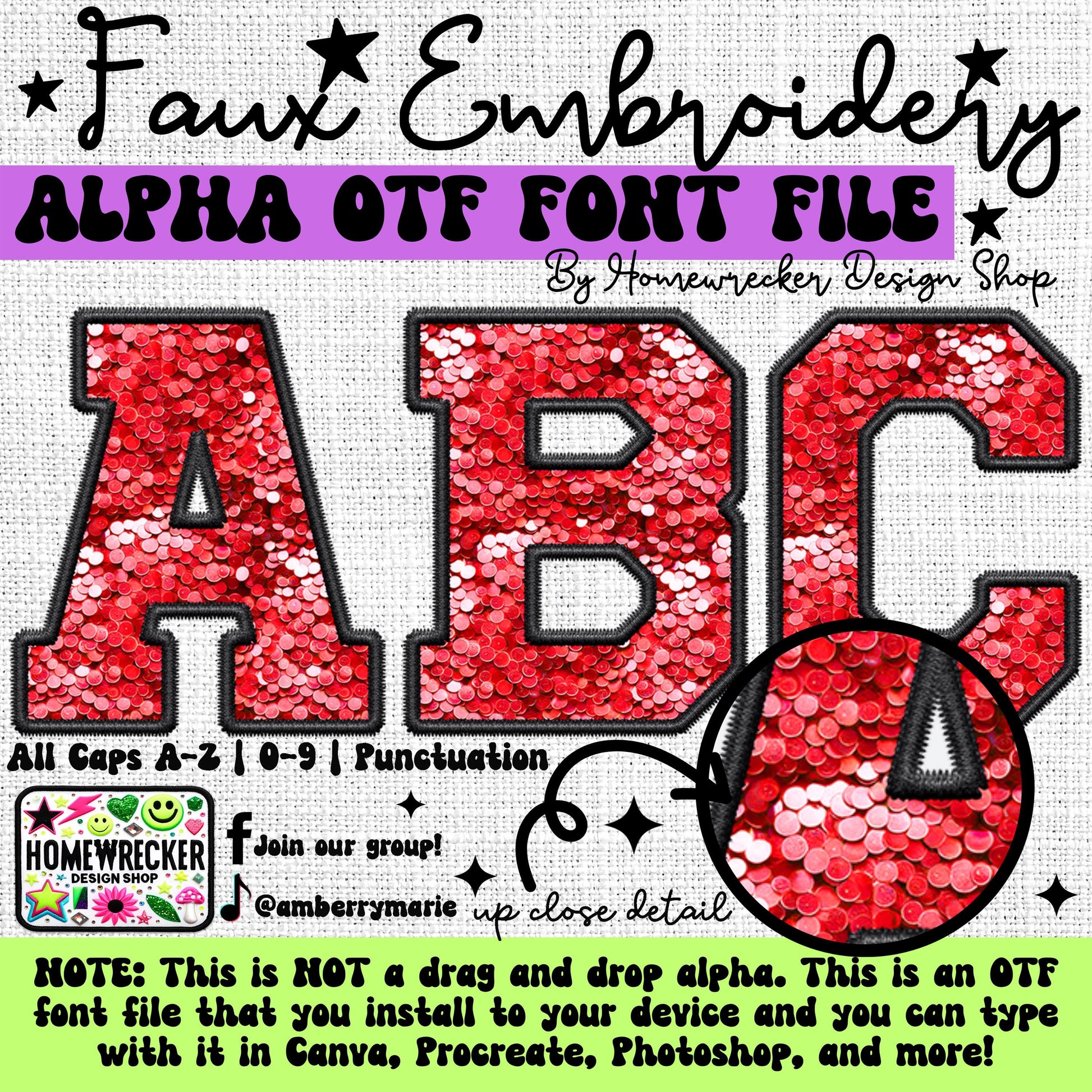 Red Faux Sequins OTF Font, Faux Embroidery, Varsity Letter Style OTF Font Clipart Make your own designs Digital Download