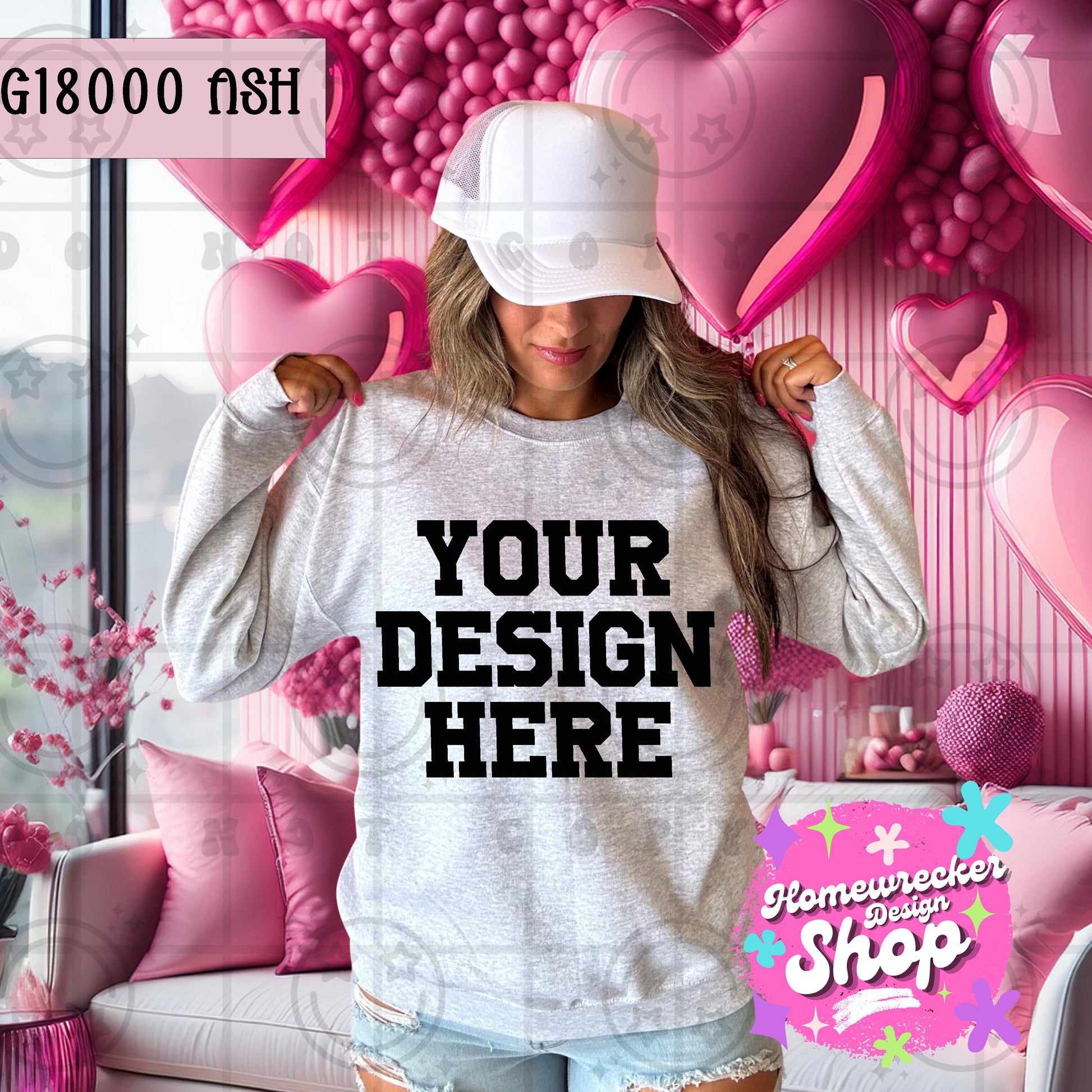 Valentines Day Mock Up, Gildan Sweatshirt, G18000 Ash, Digital Download