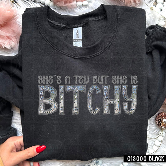 Shes a ten but she is Bitchy, faux embroidery digital design PNG