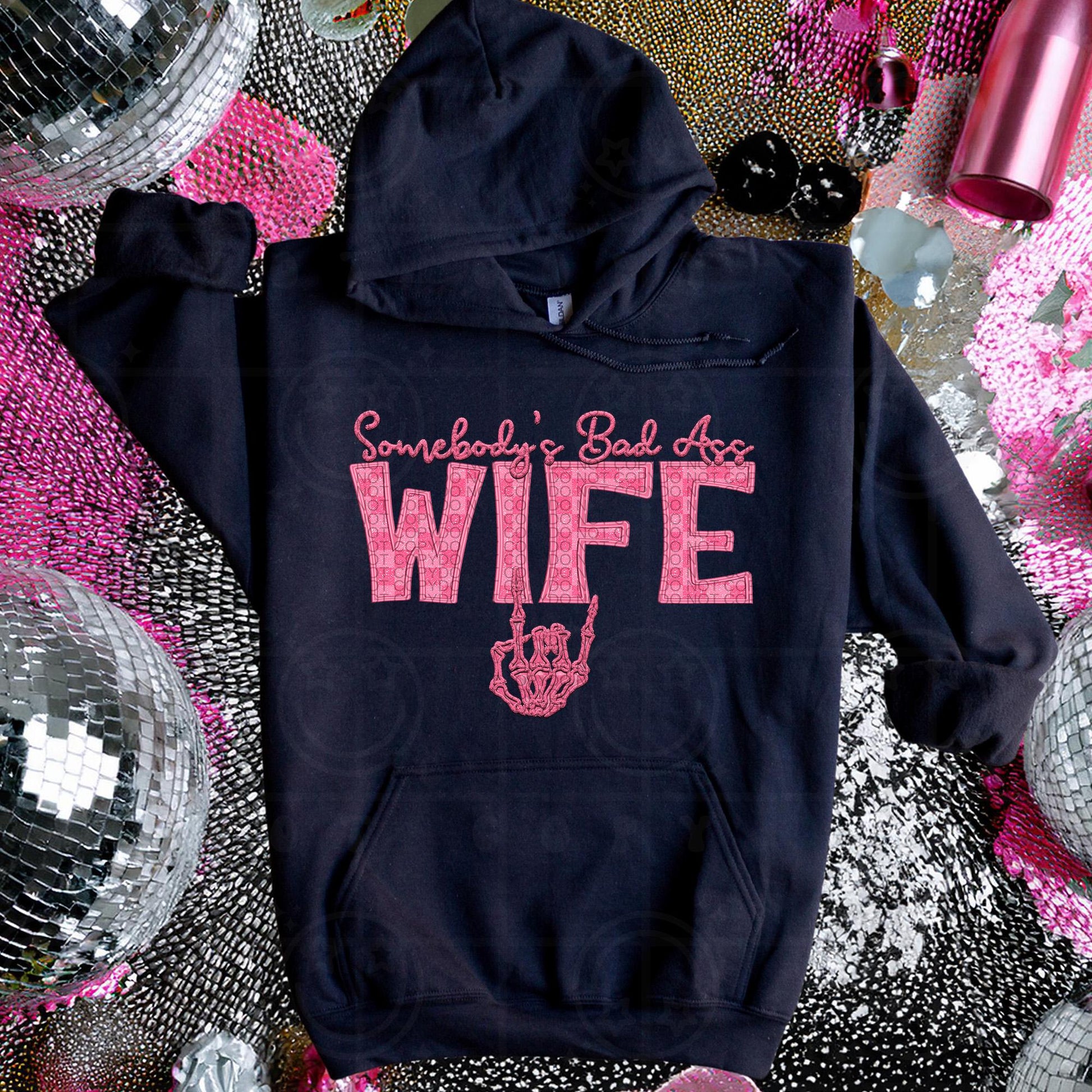 WIFE | Somebodys Bad Ass Name Design, Family Names, printable faux embroidery, Snarky png