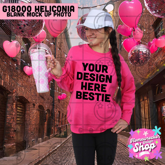 Valentines day model mock up, G18000 Heliconia, pink Sweatshirt mock up, digital download