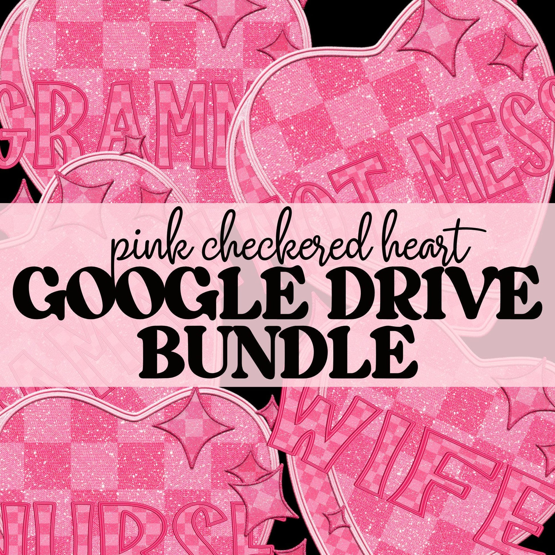 Pink Checkered Candy Heart Names PNG BUNDLE | Faux Embroidery Detailed Designs | PNG Google drive bundle