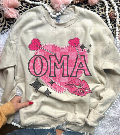 OMA | Checkered Candy Heart Lips Name png | Faux Embroidery Detailed Design| Valentine's Day | png download