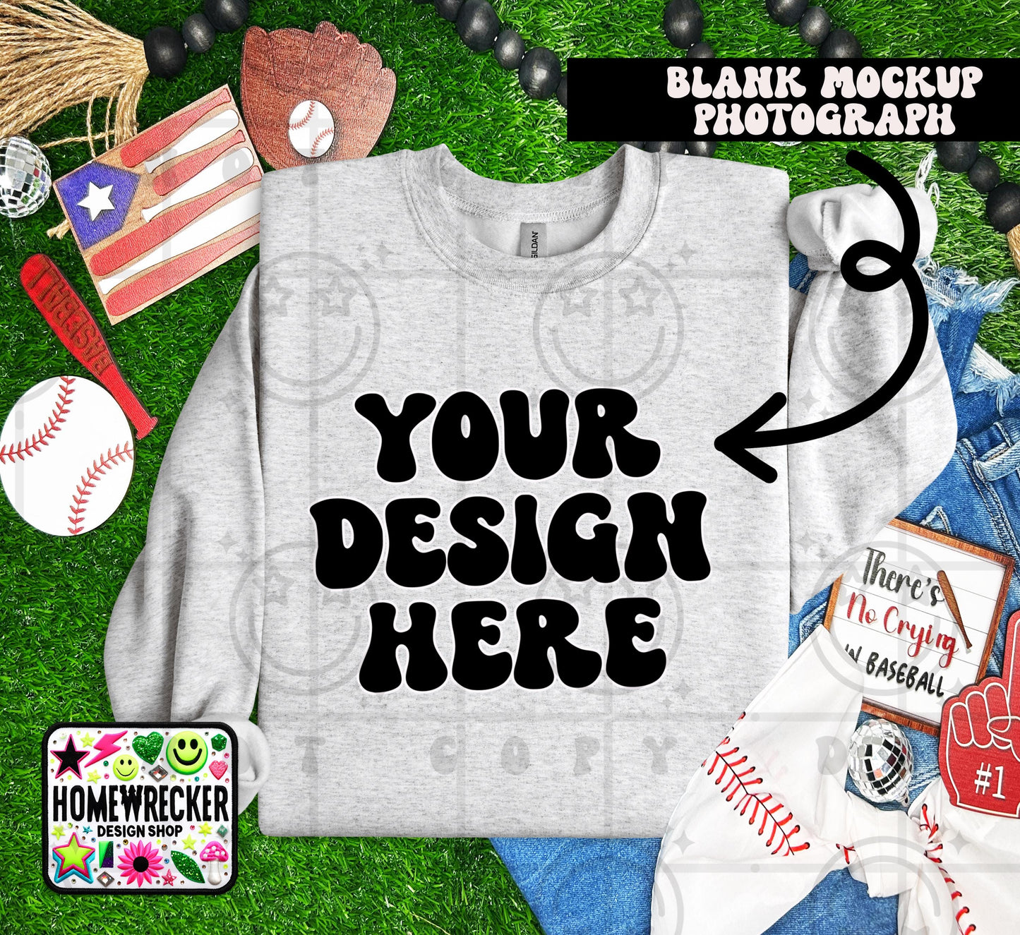 Gildan Sweatshirt Mockup Ash | Baseball